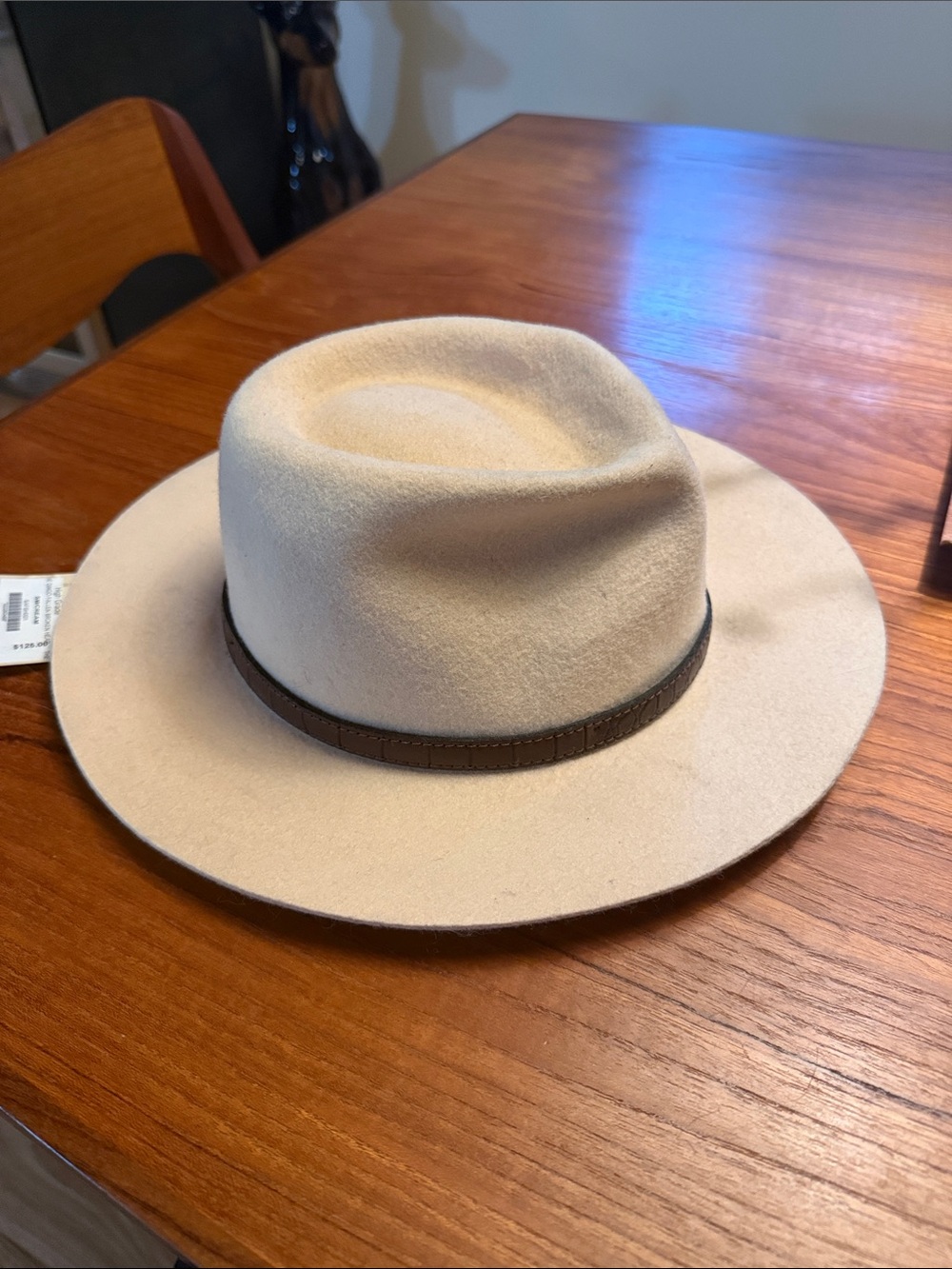 Neutral Cream Wide-Brim Fedora with Brown Band
